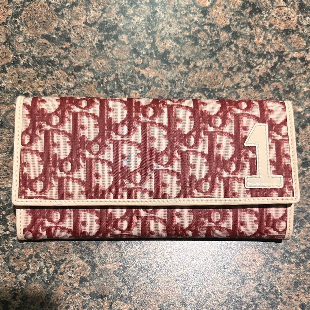 DIOR Trotter Canvas Leather Long Bifold Wallet Rogue Burgundy